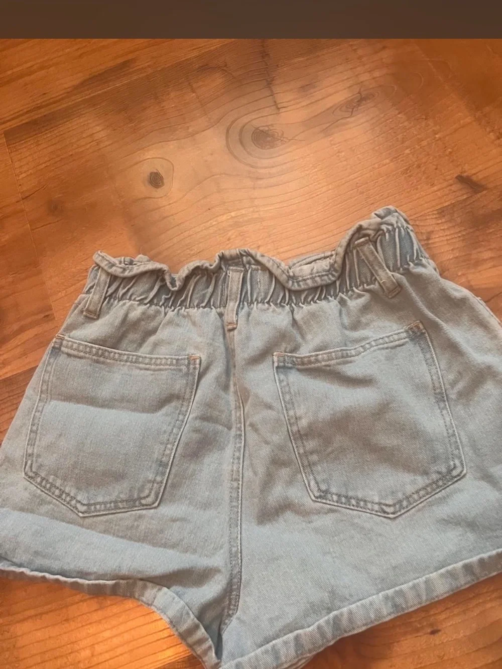 Forever 21 High-Waist Light Blue Paperbag Denim Shorts